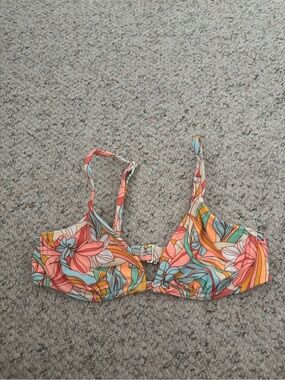 Xhilaration Coral, Teal & Yellow Striped Bikini Top